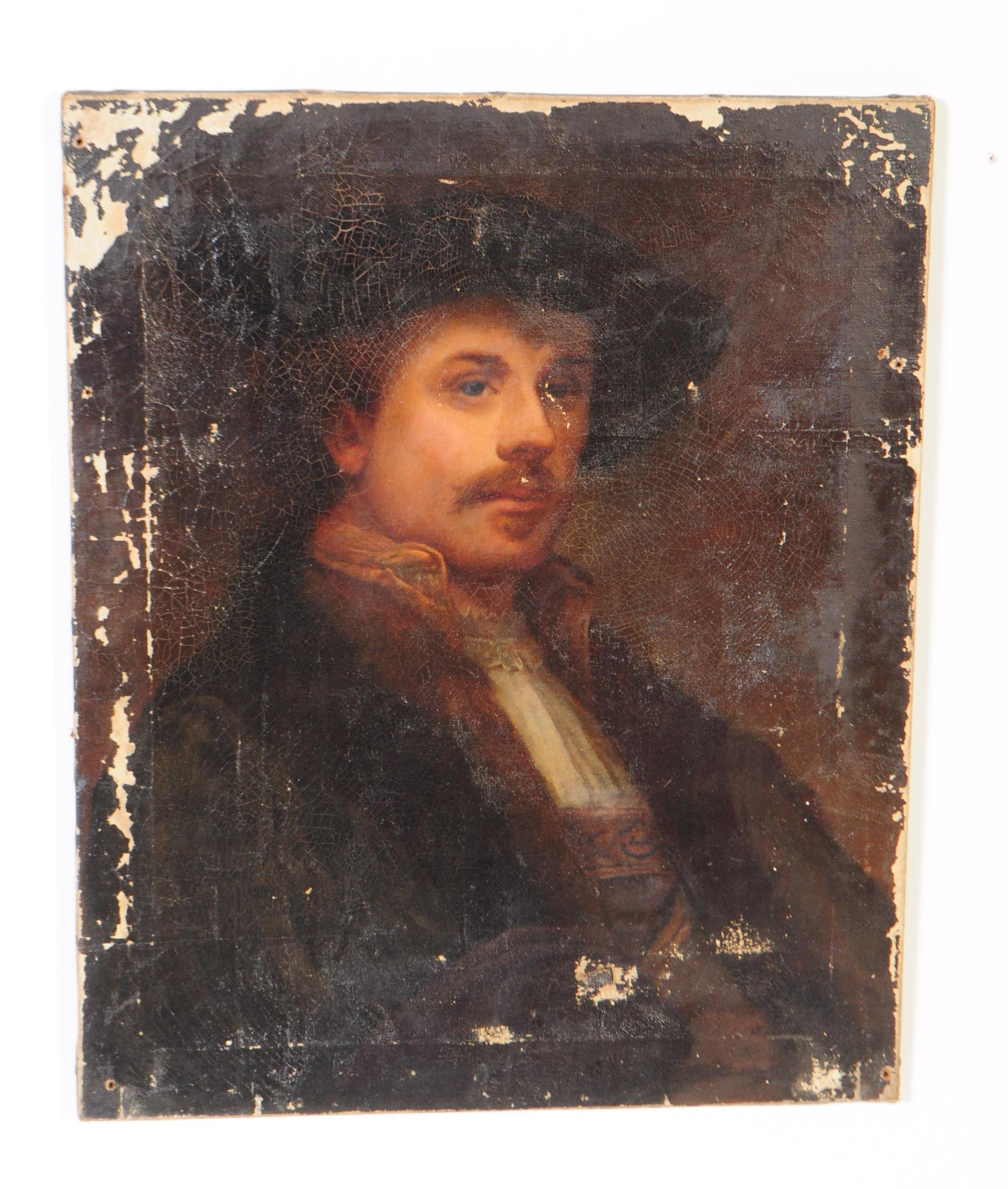 19TH CENTURY OIL ON CANVAS - REMBRANDT ' SELF PORTRAIT '