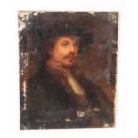 19TH CENTURY OIL ON CANVAS - REMBRANDT ' SELF PORTRAIT '