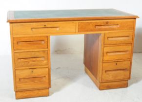 MID CENTURY OAK PEDESTAL WRITING DESK