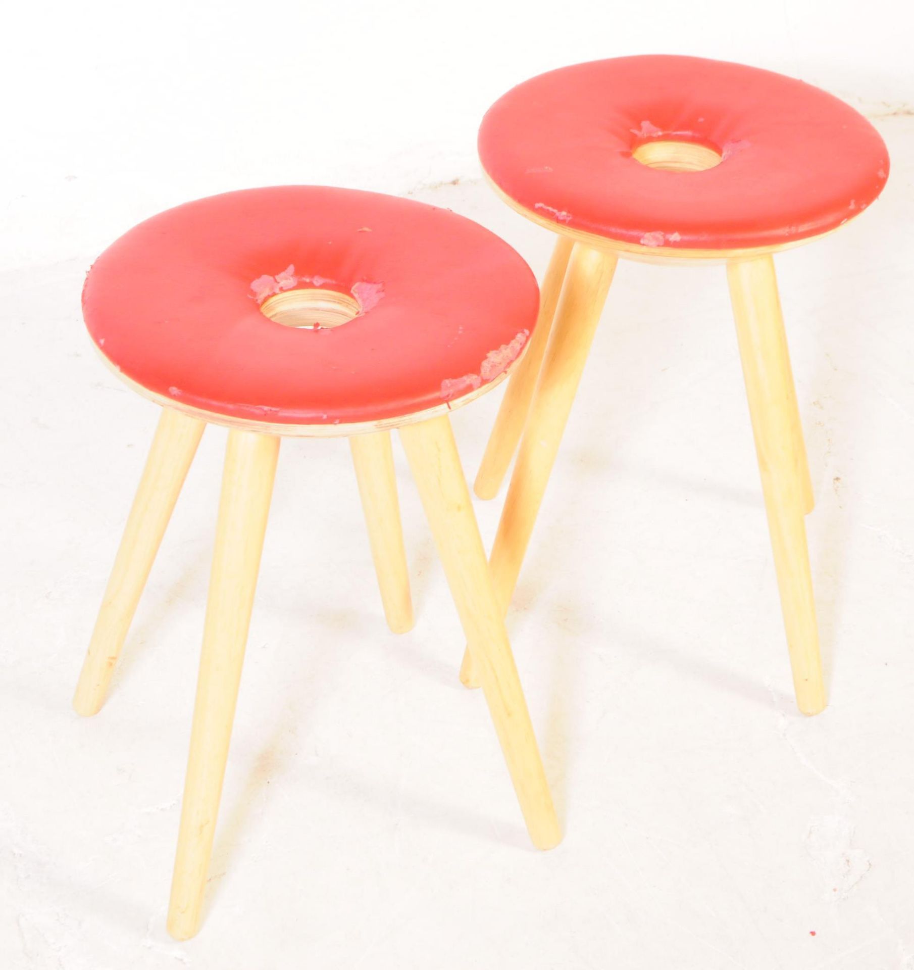 PAIR OF MID CENTURY VINYL TOPPED STOOLS - Image 3 of 6