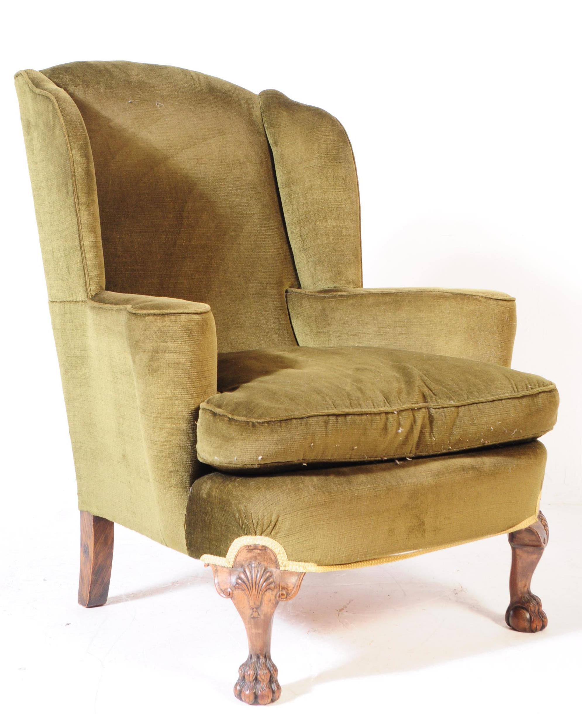 TWO VINTAGE 20TH CENTURY HIS & HERS FIRESIDE ARMCHAIRS - Image 4 of 7