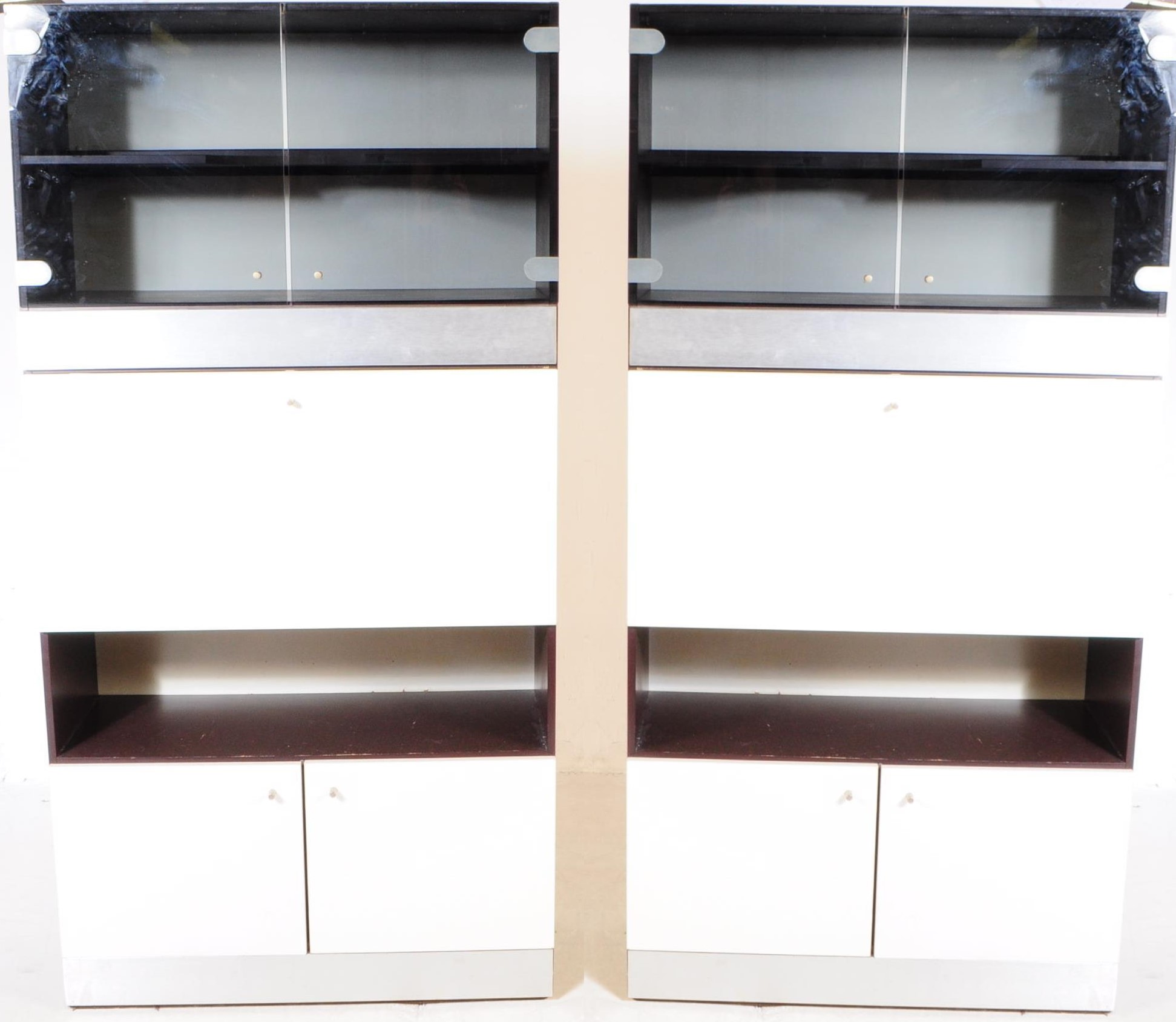 TWO CONTEMPORARY ALUMINIUM & GLASS WALL UNIT / CABINETS