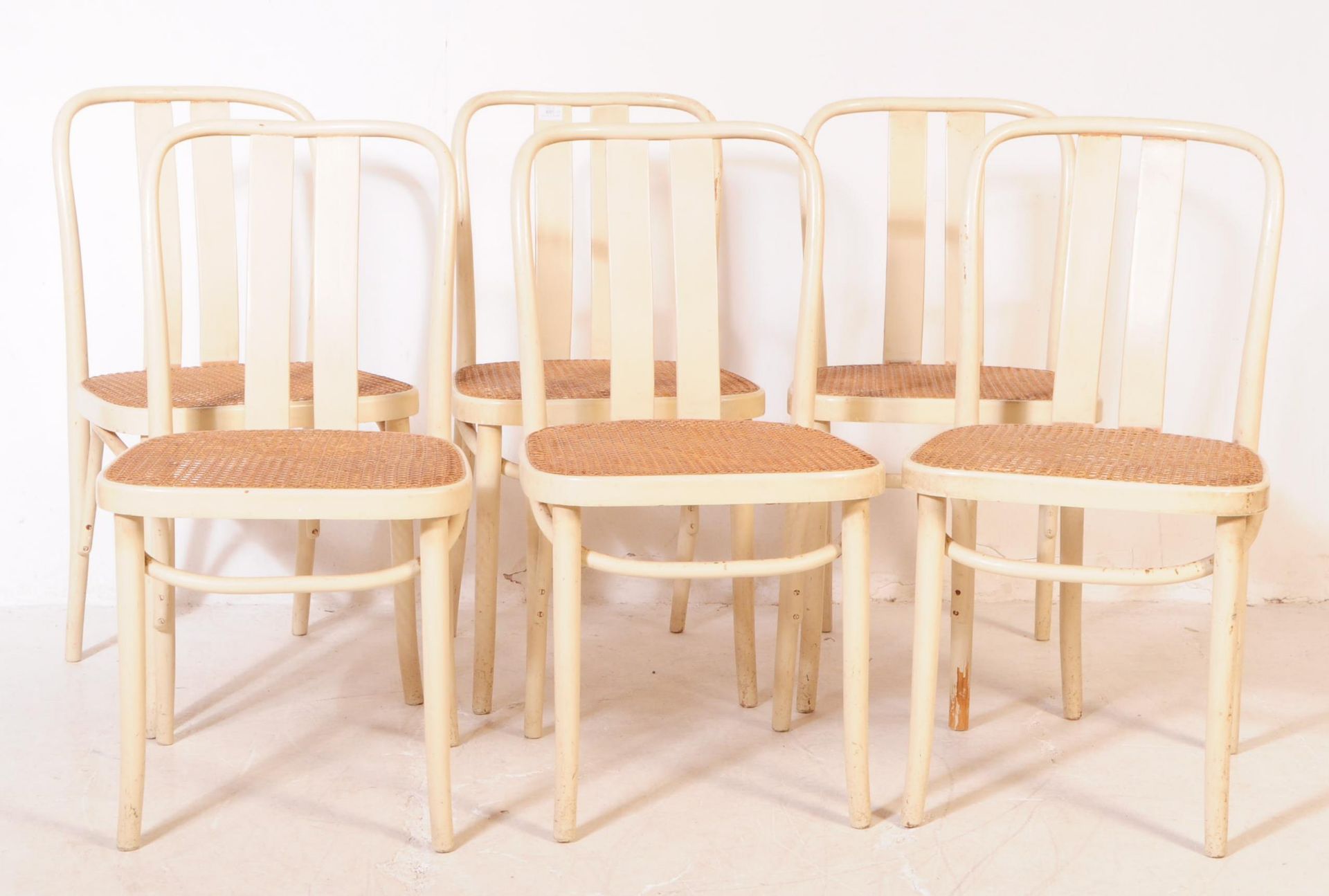 THONET MANNER - SIX BENTWOOD & RATTAN DINING CHAIRS