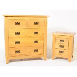 CONTEMPORARY OAK CHEST OF DRAWERS & BEDSIDE