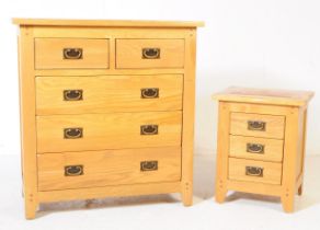 CONTEMPORARY OAK CHEST OF DRAWERS & BEDSIDE