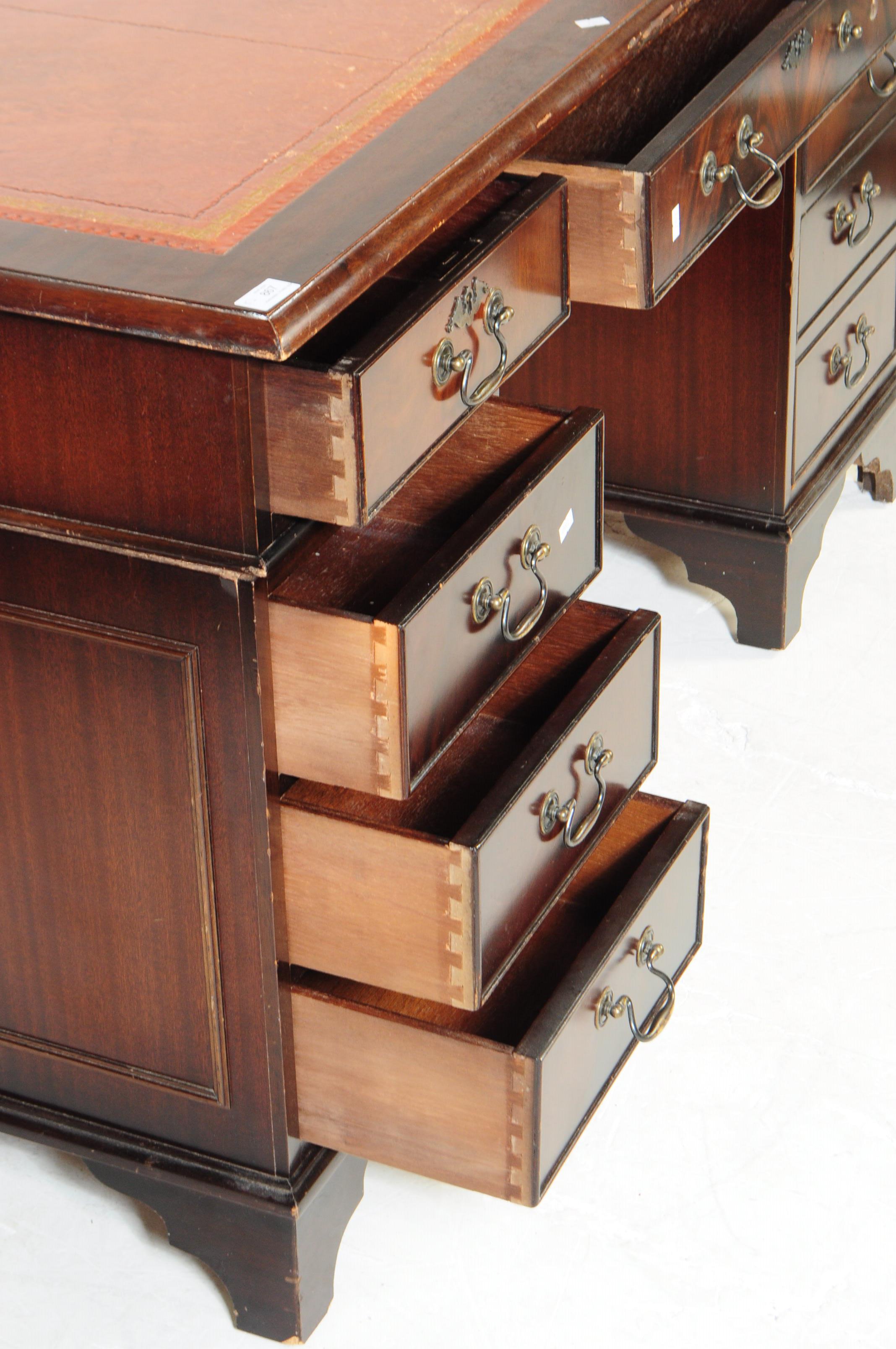 GEORGE III REVIVAL MAHOGANY TWIN PEDESTAL OFFICE DESK - Image 4 of 8