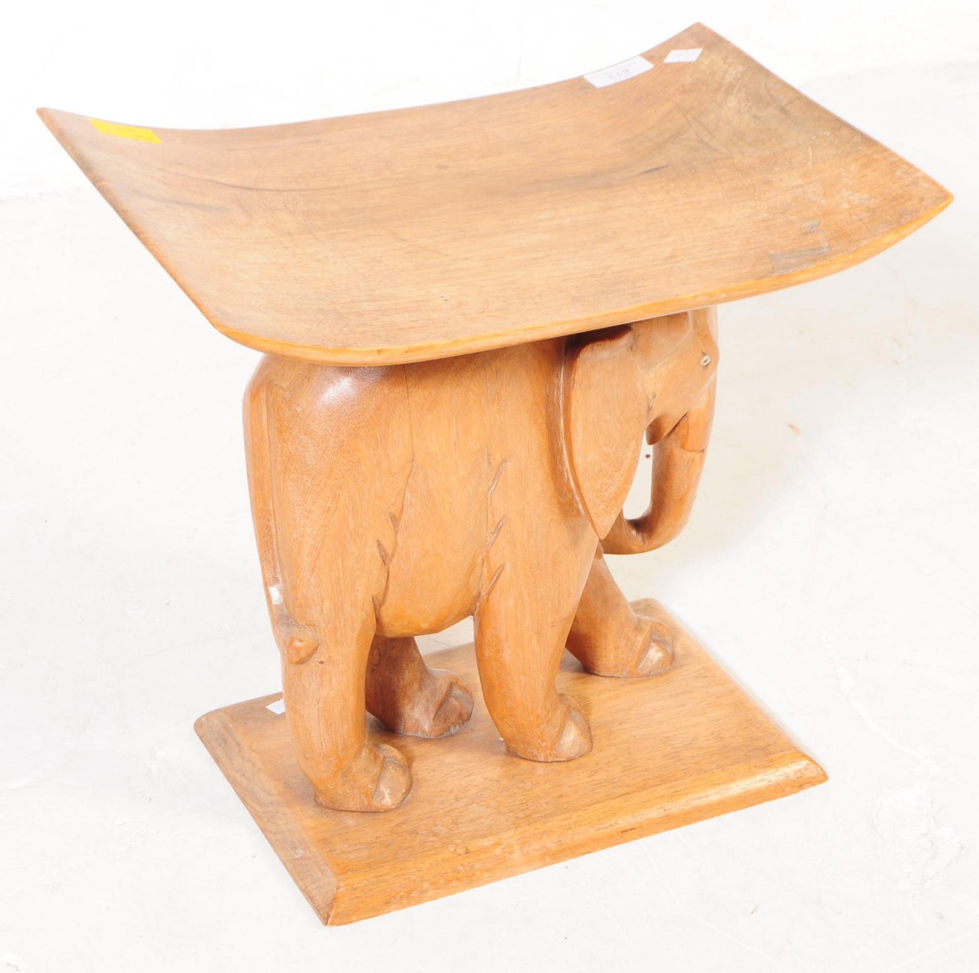 CARVED OAK WOOD ELEPHANT STOOL - Image 4 of 5