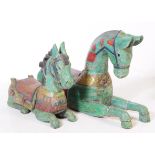 TWO MID 20TH CENTURY FOLK ART SOLID WOOD CARVED HORSES