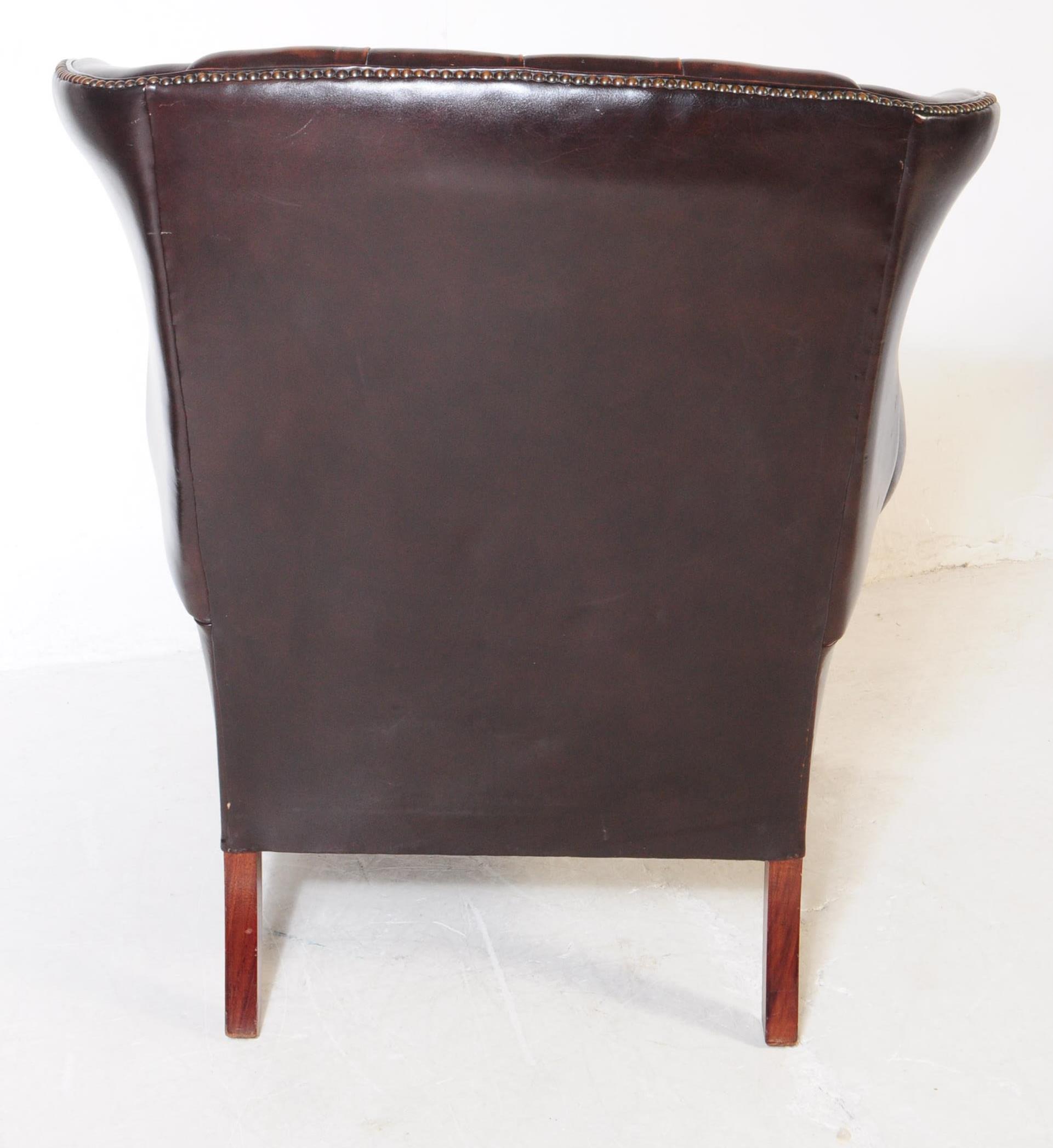 CHESTERFIELD STYLE BROWN LEATHER WINGBACK ARMCHAIR - Image 4 of 4