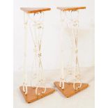 PAIR OF MID CENTURY WOOD & METAL PLANT STANDS