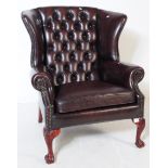 CHESTERFIELD STYLE BROWN LEATHER WINGBACK ARMCHAIR