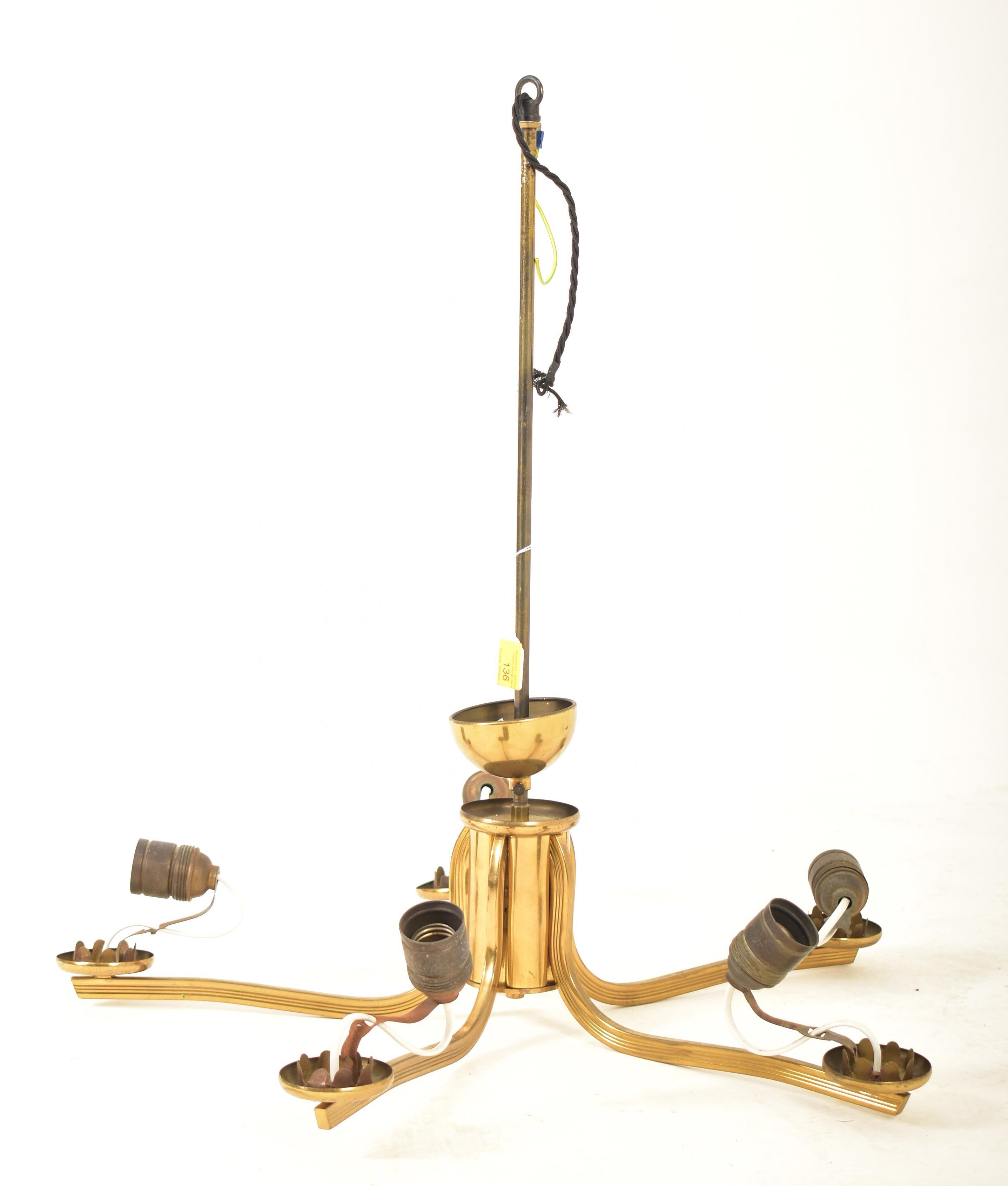 20TH CENTURY DESIGNER FIVE BRANCH BRASS CHANDELIER