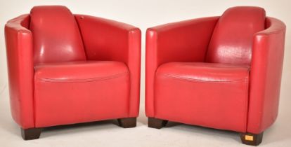 PAIR OF RETRO 20TH CENTURY AVIATION RED LEATHER ARMCHAIRS