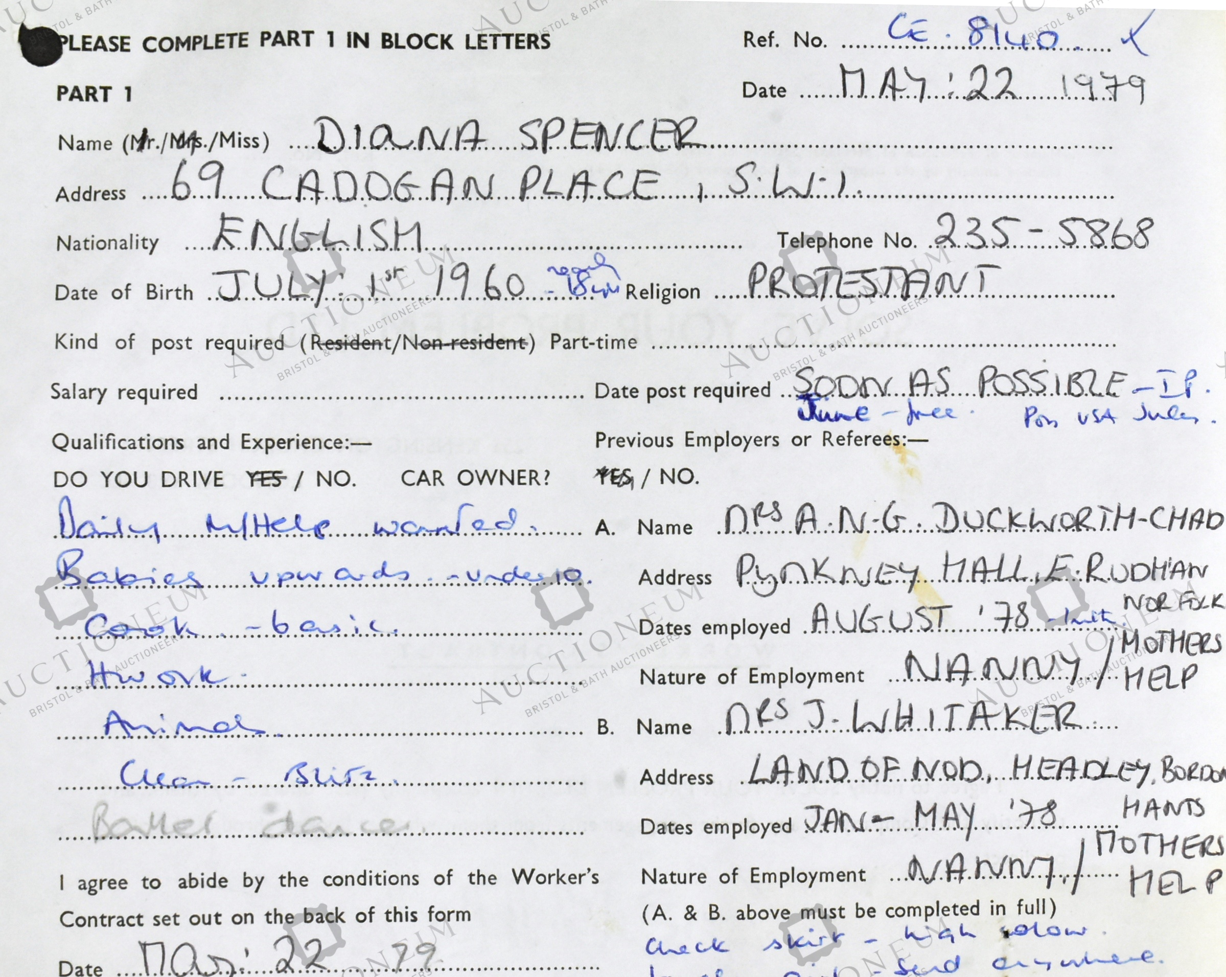 DIANA, PRINCESS OF WALES - 1979 WORK CONTRACT - Image 6 of 11