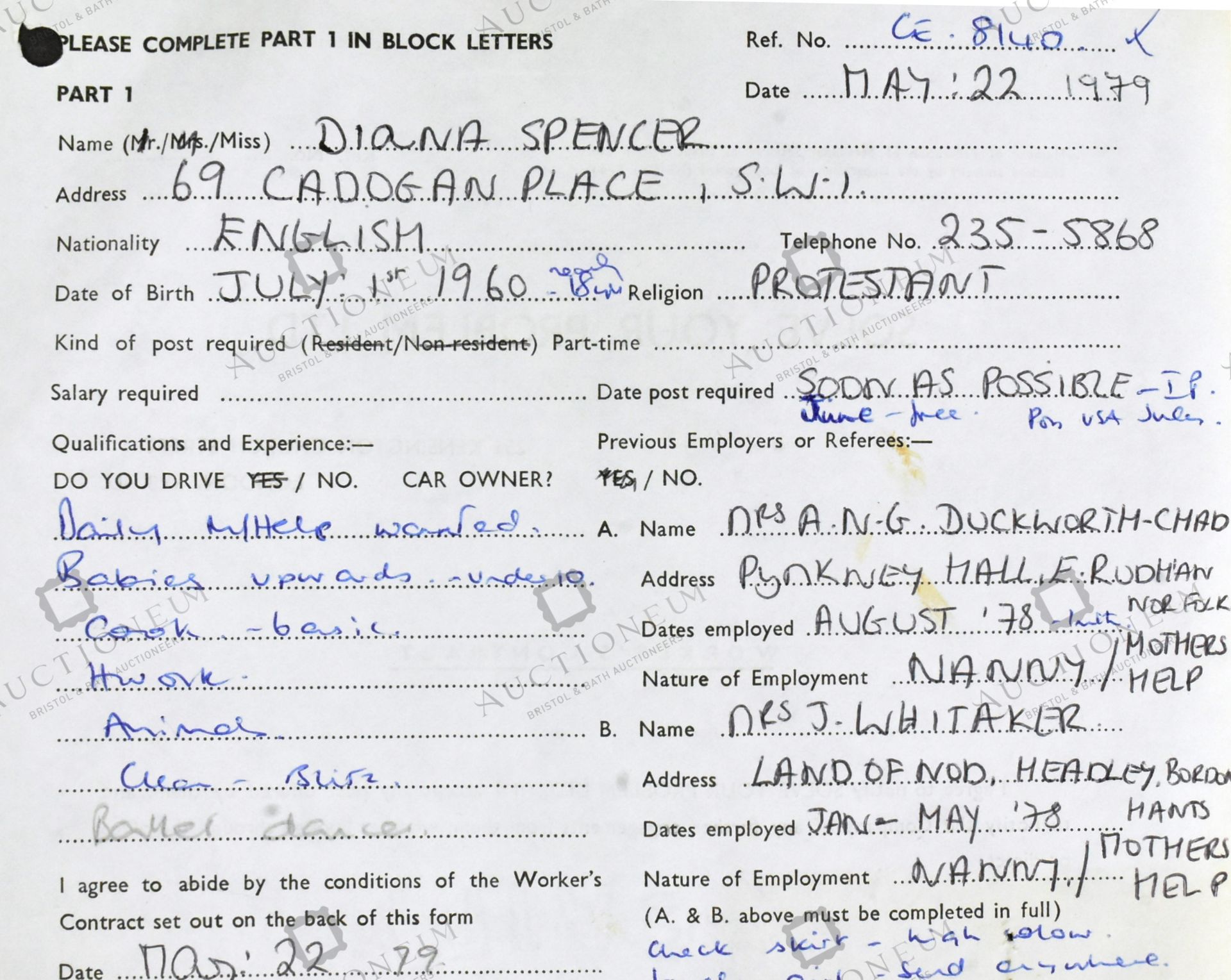 DIANA, PRINCESS OF WALES - 1979 WORK CONTRACT - Image 6 of 11