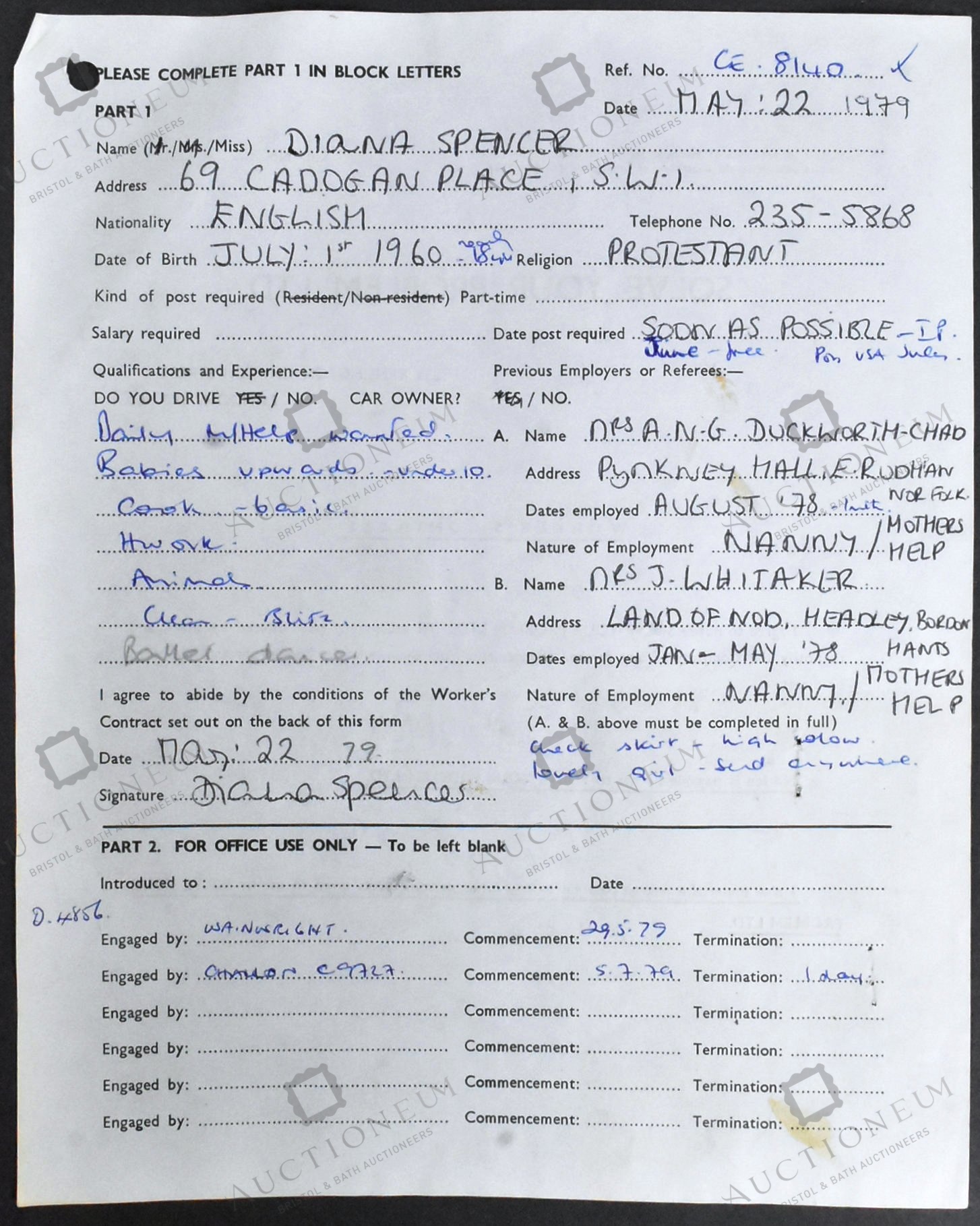 DIANA, PRINCESS OF WALES - 1979 WORK CONTRACT - Bild 2 aus 11