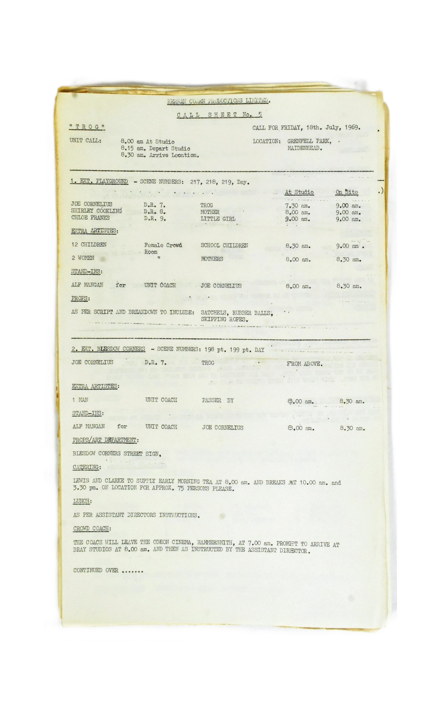 FROM THE COLLECTION OF VICKERS STANIFORTH – FILM ACCOUNTANT