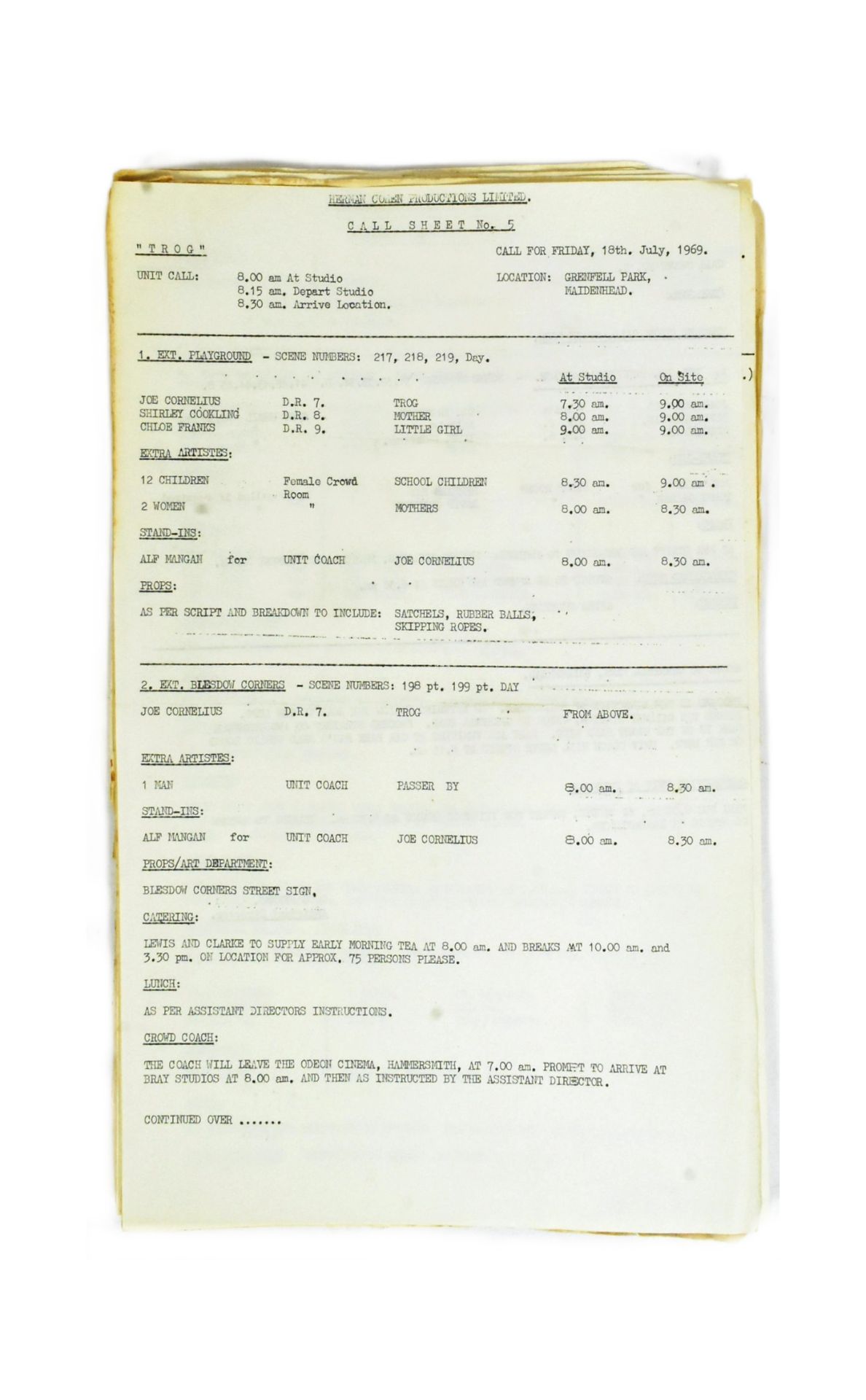 FROM THE COLLECTION OF VICKERS STANIFORTH – FILM ACCOUNTANT