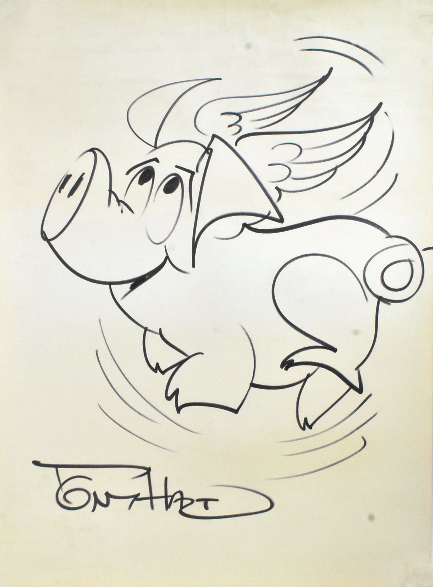TONY HART (1925-2009) - LARGE DRAWING OF A FLYING PIG