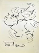 TONY HART (1925-2009) - LARGE DRAWING OF A FLYING PIG