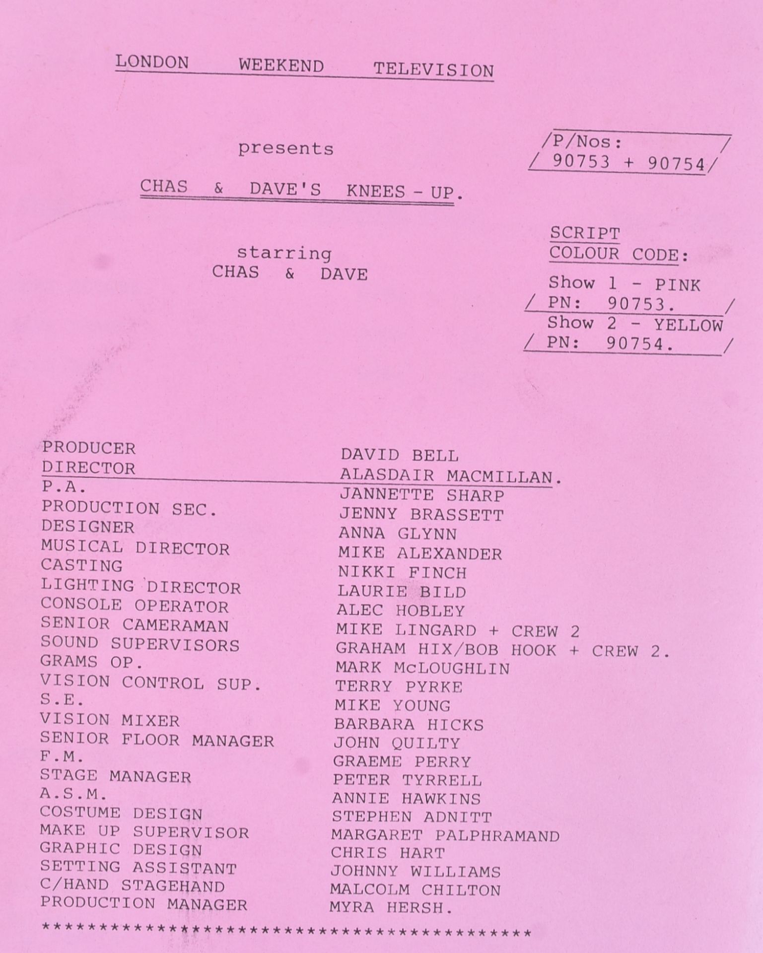 CHAS & DAVE'S KNEES-UP (1983) - ORIGINAL CAMERA SCRIPT - Image 2 of 4