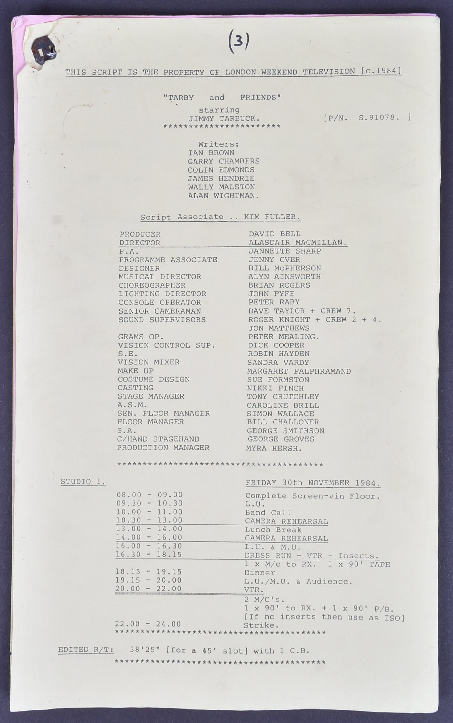 TARBY & FRIENDS - JIMMY TARBUCK - ORIGINAL CAMERA SCRIPT