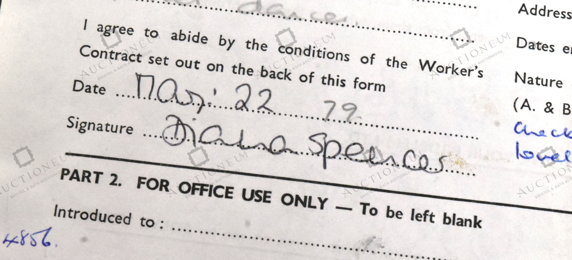 DIANA, PRINCESS OF WALES - 1979 WORK CONTRACT - Image 3 of 11