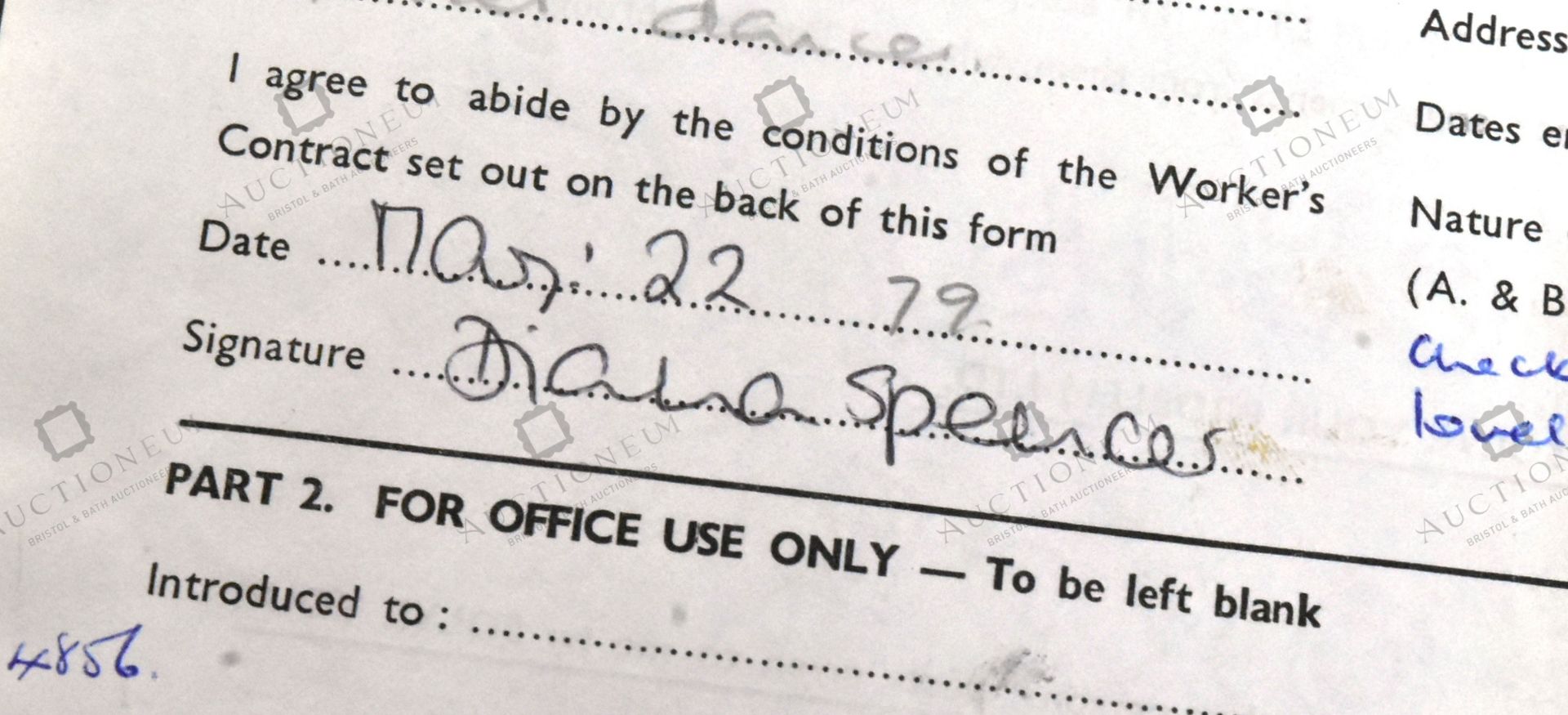 DIANA, PRINCESS OF WALES - 1979 WORK CONTRACT - Image 3 of 11