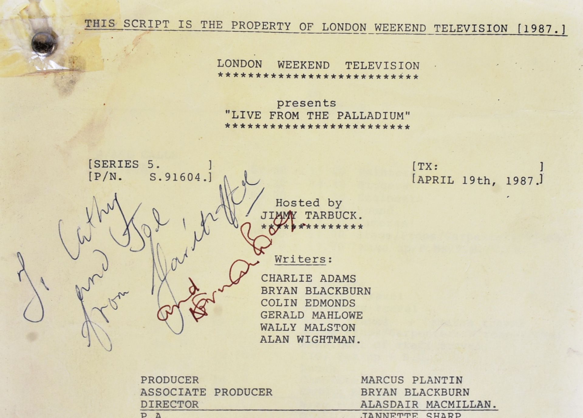 LIVE FROM THE PALLADIUM (LWT 1987) - ORIGINAL SCRIPT - Bild 2 aus 6