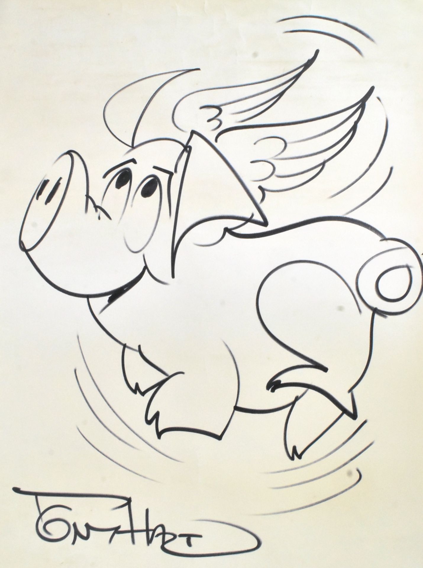TONY HART (1925-2009) - LARGE DRAWING OF A FLYING PIG - Image 2 of 3