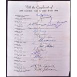 CRICKET - 1948 AUSTRALIAN CRICKET TEAM AUTOGRAPHS