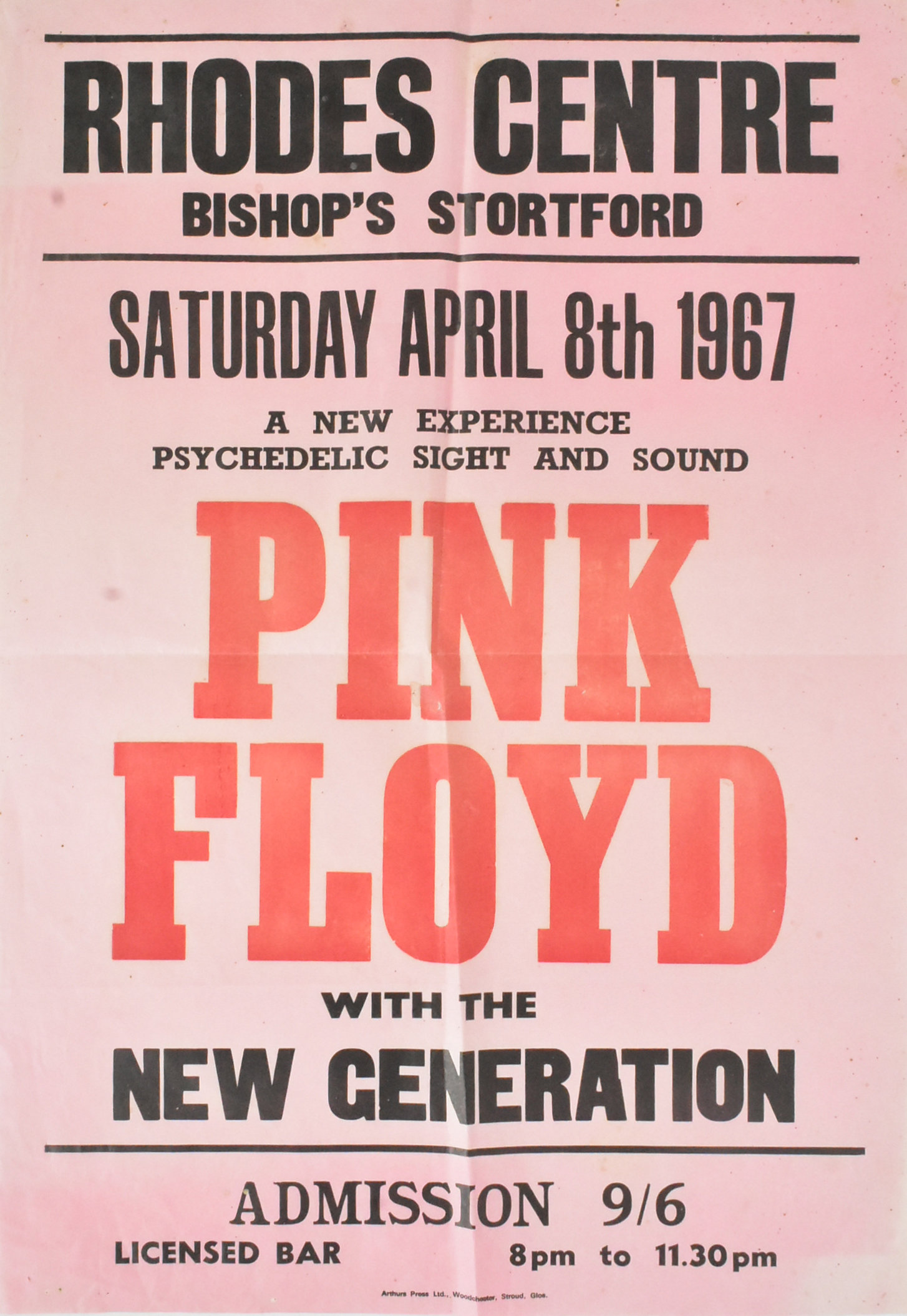 PINK FLOYD - POSTER FOR APRIL 1967 - RHODES CENTRE