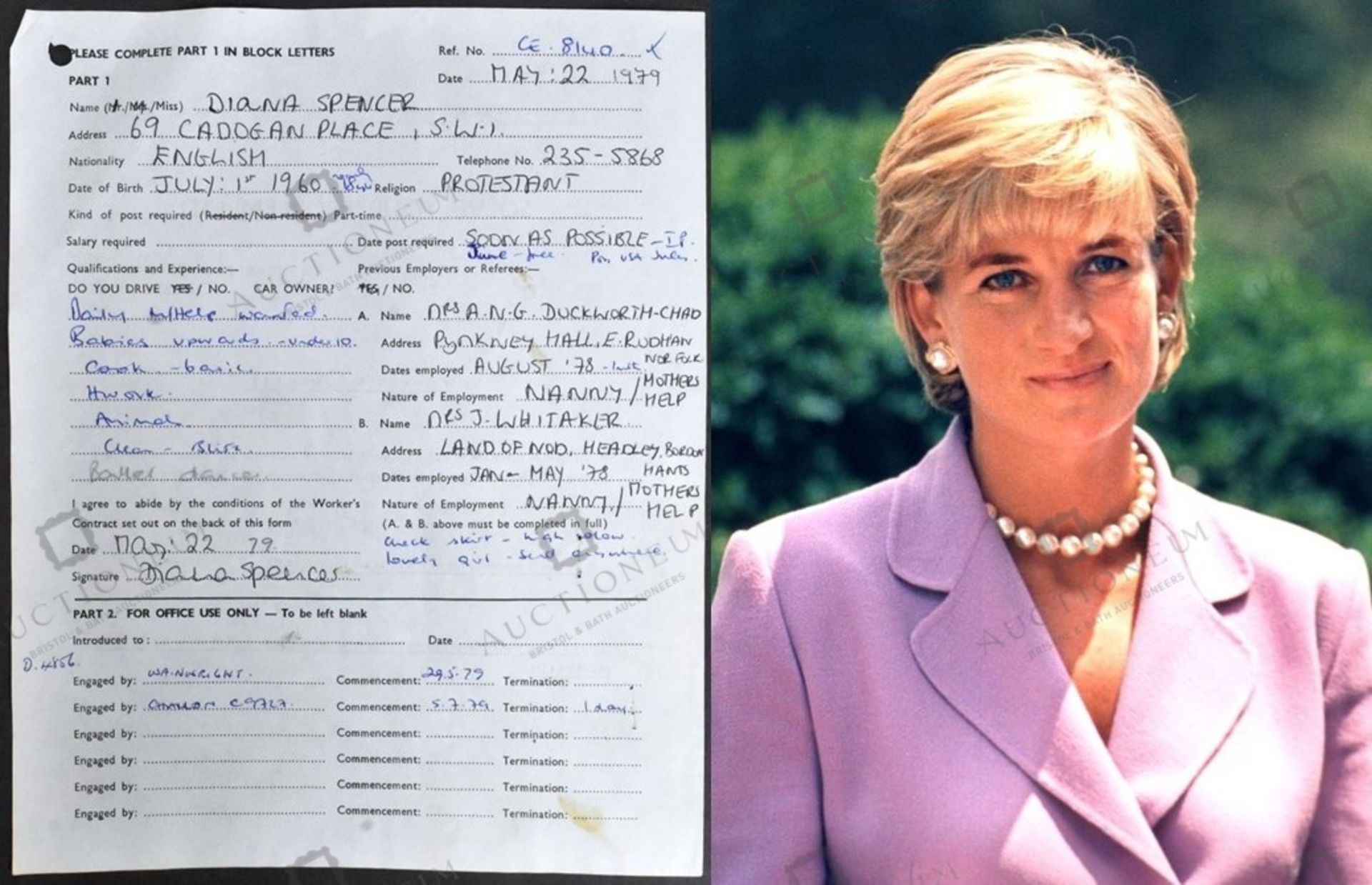 DIANA, PRINCESS OF WALES - 1979 WORK CONTRACT