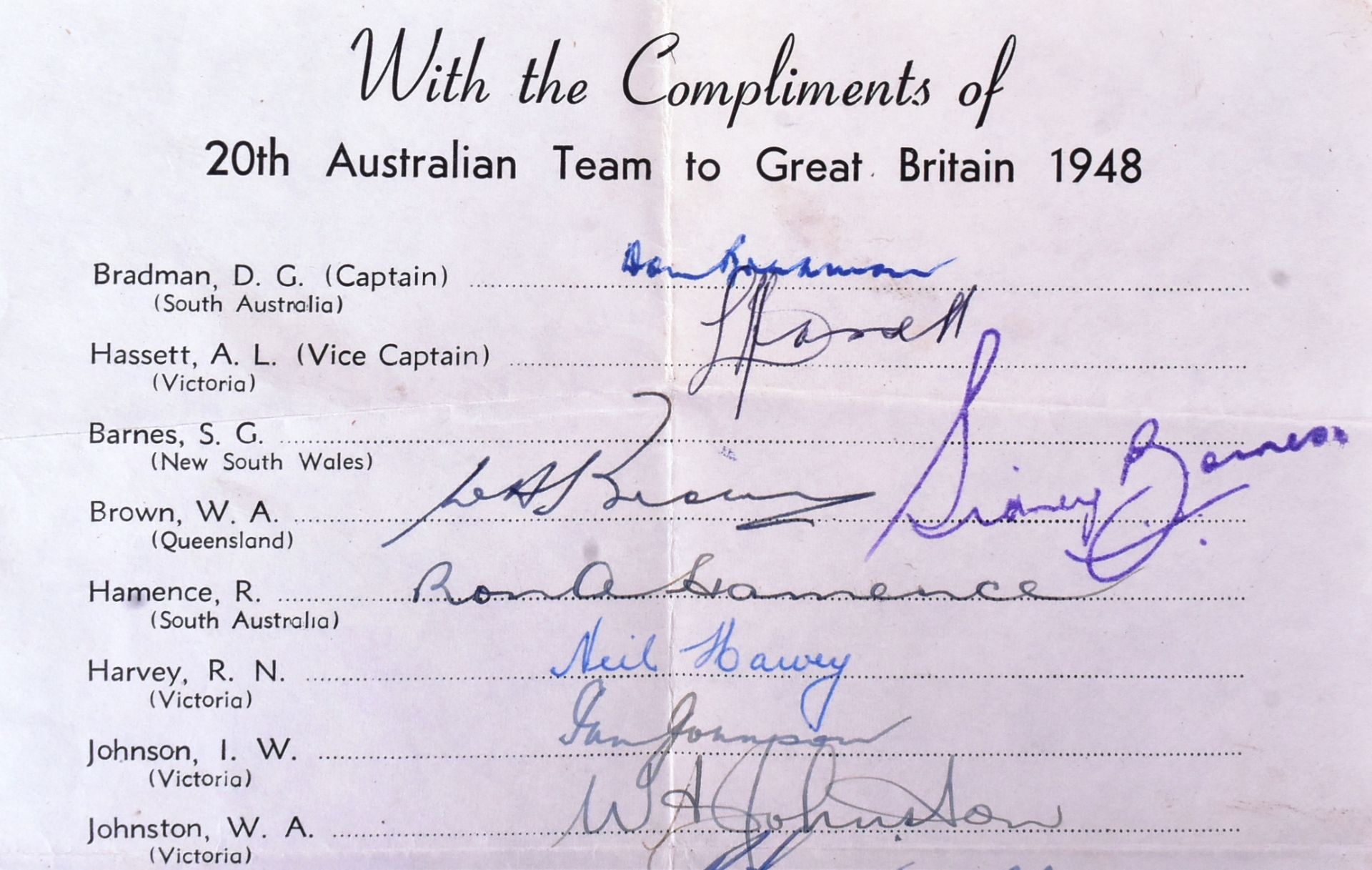 CRICKET - 1948 AUSTRALIAN CRICKET TEAM AUTOGRAPHS - Image 2 of 4