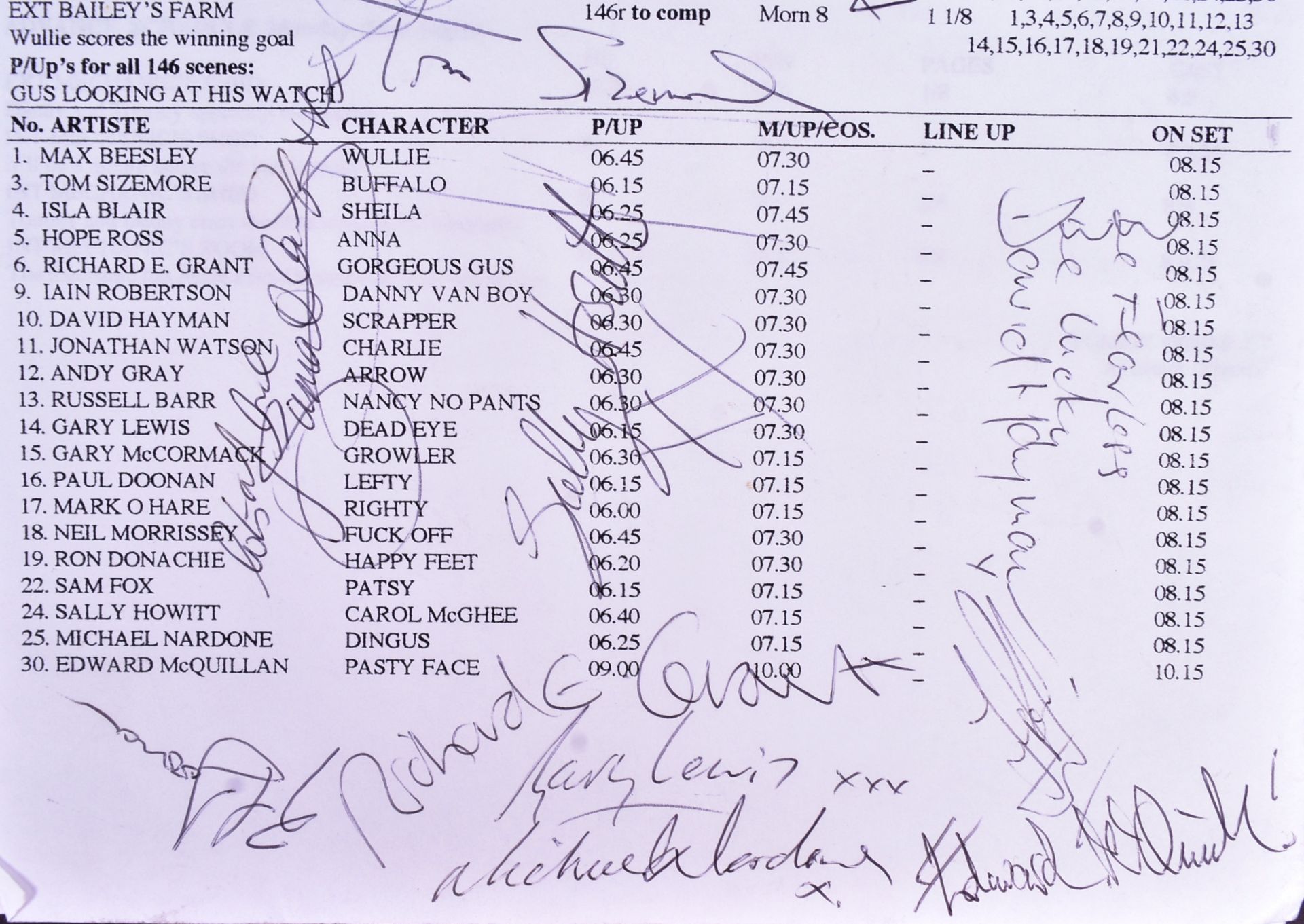 THE MATCH (1999) - TOM SIZEMORE + CAST SIGNED CALL SHEET - Bild 4 aus 5