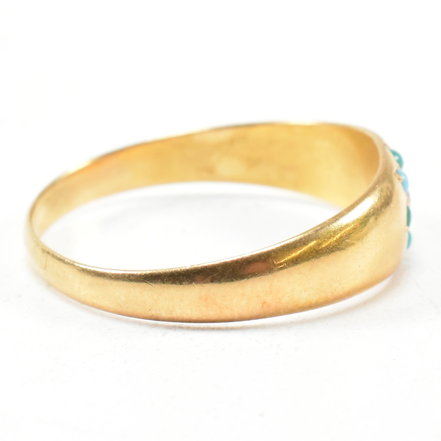 VICTORIAN HALLMARKED 18CT GOLD TURQUOISE & DIAMOND RING - Image 4 of 9