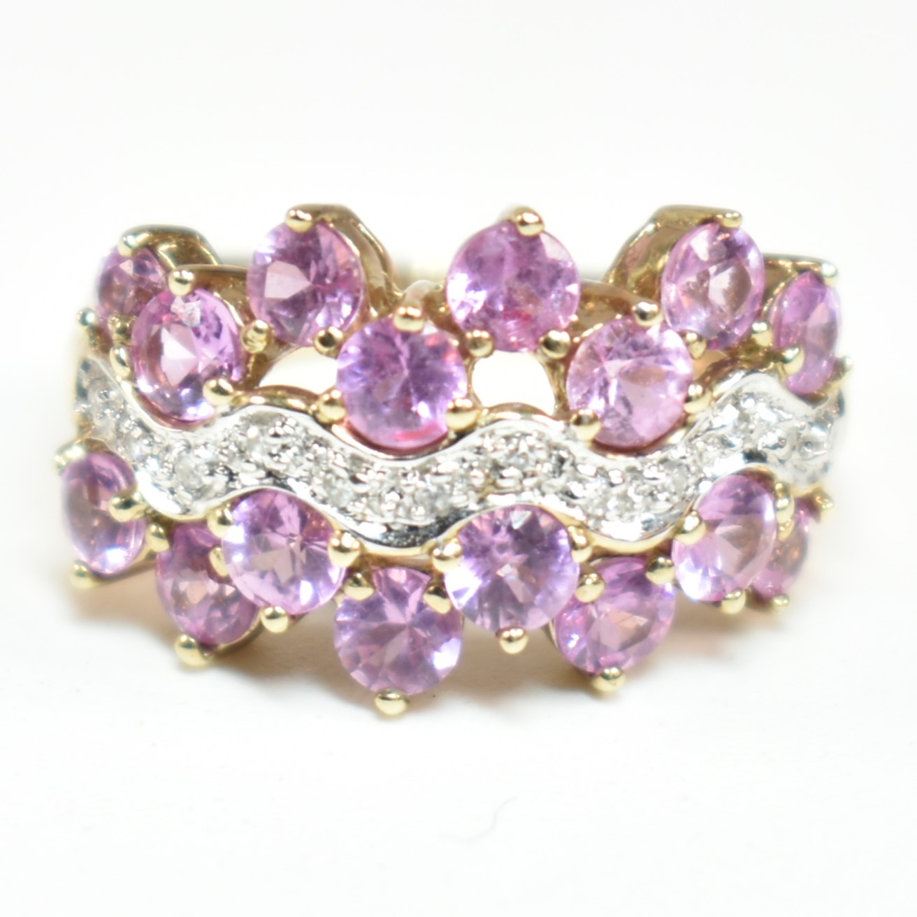 HALLMARKED 9CT GOLD PINK SAPPHIRE & DIAMOND CLUSTER RING