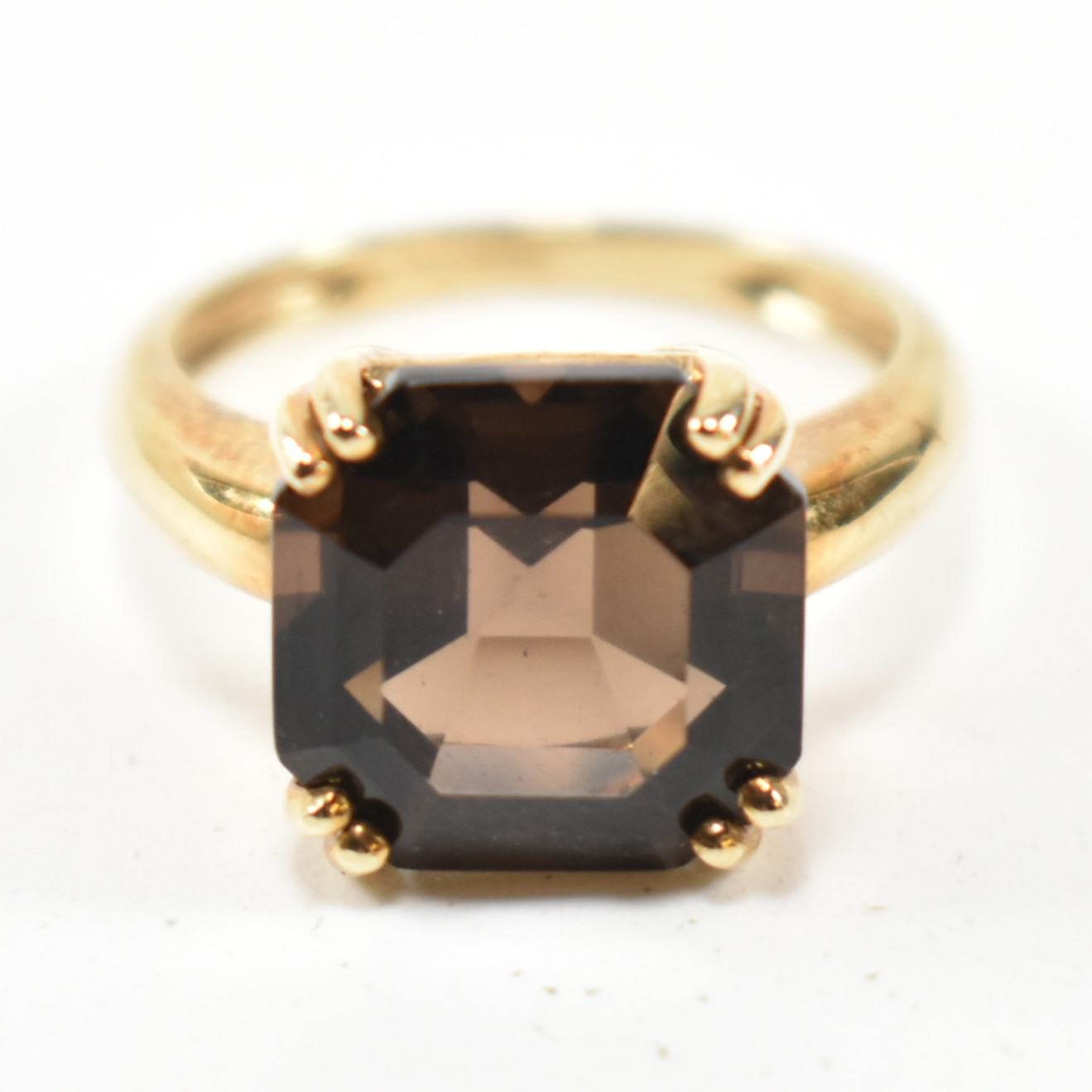 HALLMARKED 9CT GOLD & SMOKY QUARTZ RING