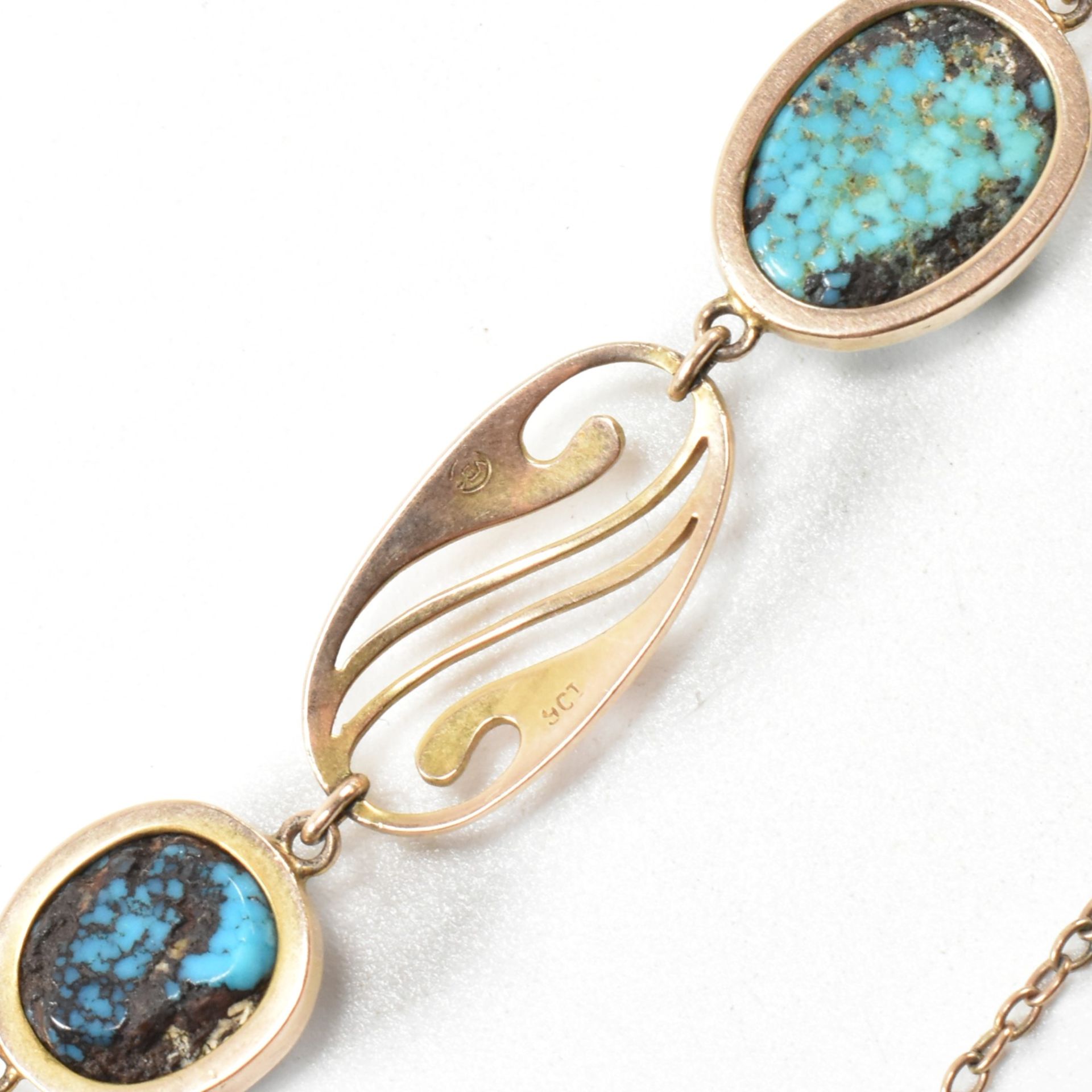 ART NOUVEAU 9CT GOLD & TURQUOISE BRACELET MURRLE BENNETT & CO - Bild 3 aus 6