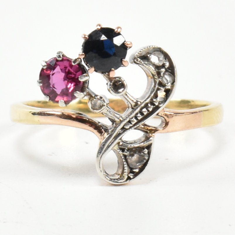 ART NOUVEAU RUBY & SAPPHIRE & DIAMOND RING