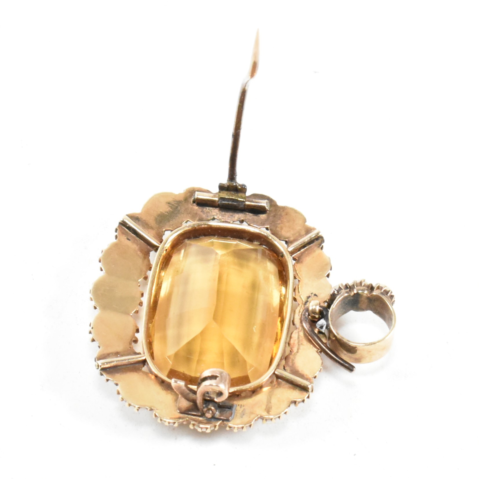 19TH CENTURY CITRINE & PEARL PENDANT BROOCH PIN - Image 3 of 5