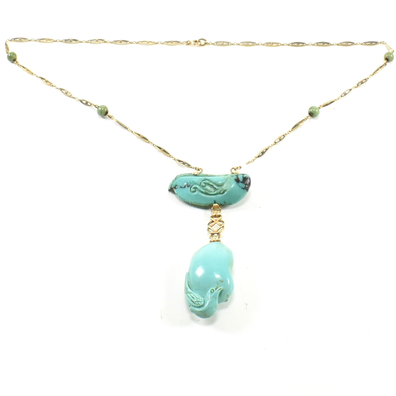 14CT GOLD & CARVED TURQUOISE PENDANT NECKLACE - Image 2 of 5