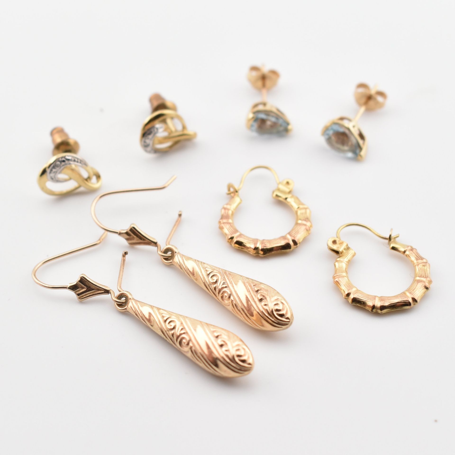 FOUR PAIRS OF 9CT GOLD & GEM SET EARRINGS - Image 4 of 4