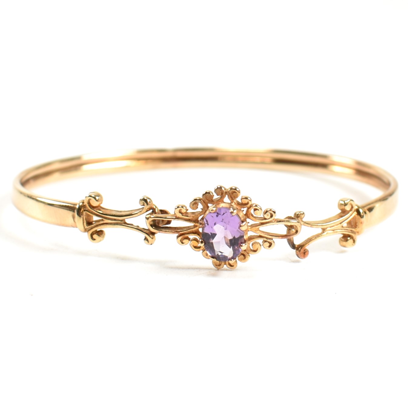 VICTORIAN STYLE HALLMARKED 9CT GOLD & AMETHYST BANGLE & EARRING SET - Image 3 of 14