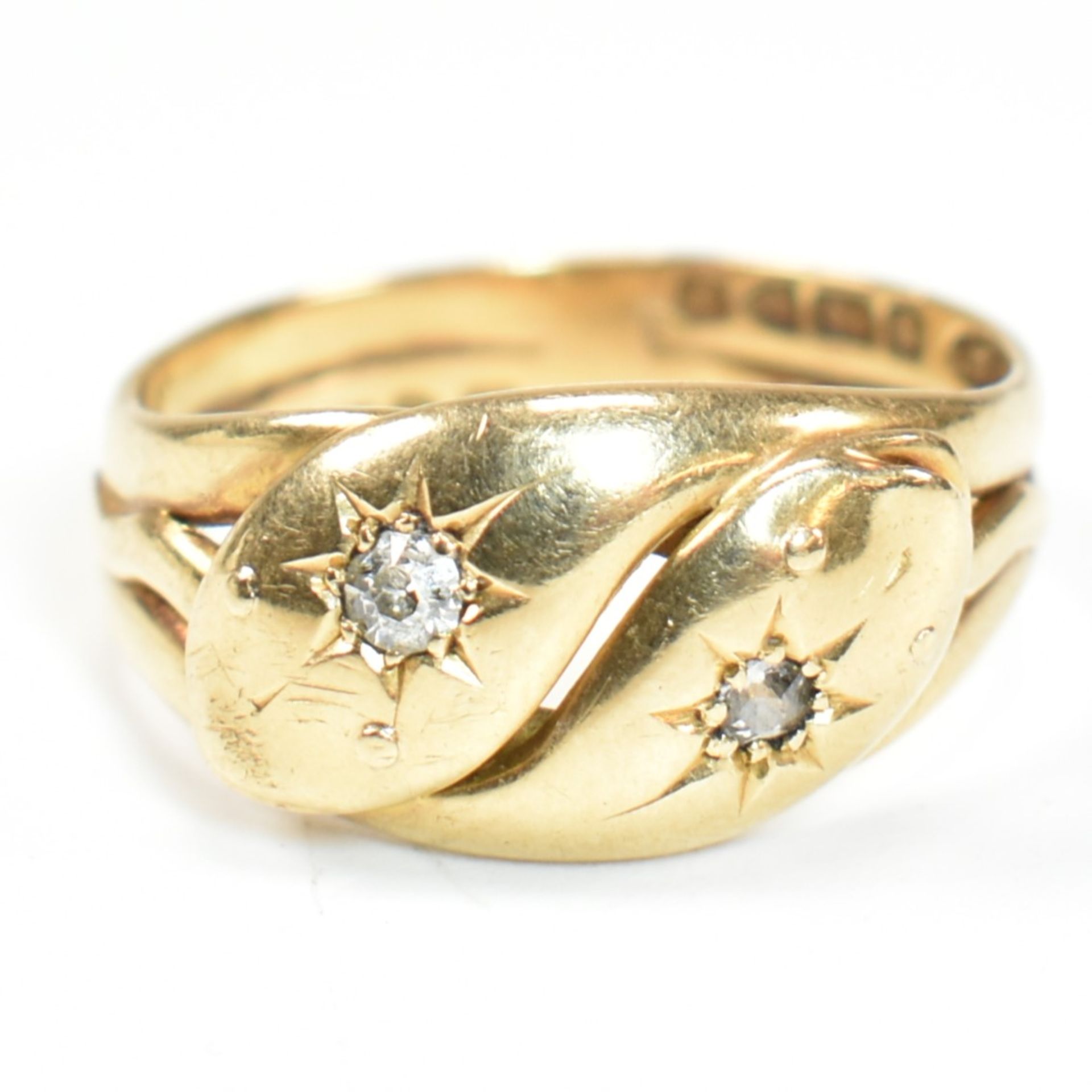 EDWARDIAN HALLMARKED 18CT GOLD & DIAMOND TWIN SNAKE RING