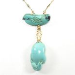 14CT GOLD & CARVED TURQUOISE PENDANT NECKLACE