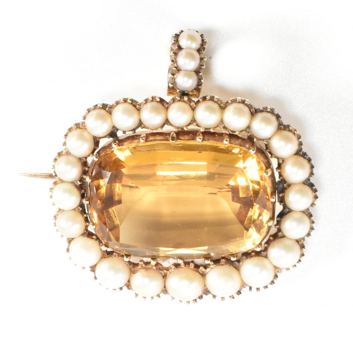 19TH CENTURY CITRINE & PEARL PENDANT BROOCH PIN