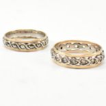 TWO 9CT GOLD & SILVER MARCASITE & WHITE STONE BAND RINGS