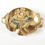 19TH CENTURY GOLD & PEARL FLORAL BROOCH PIN