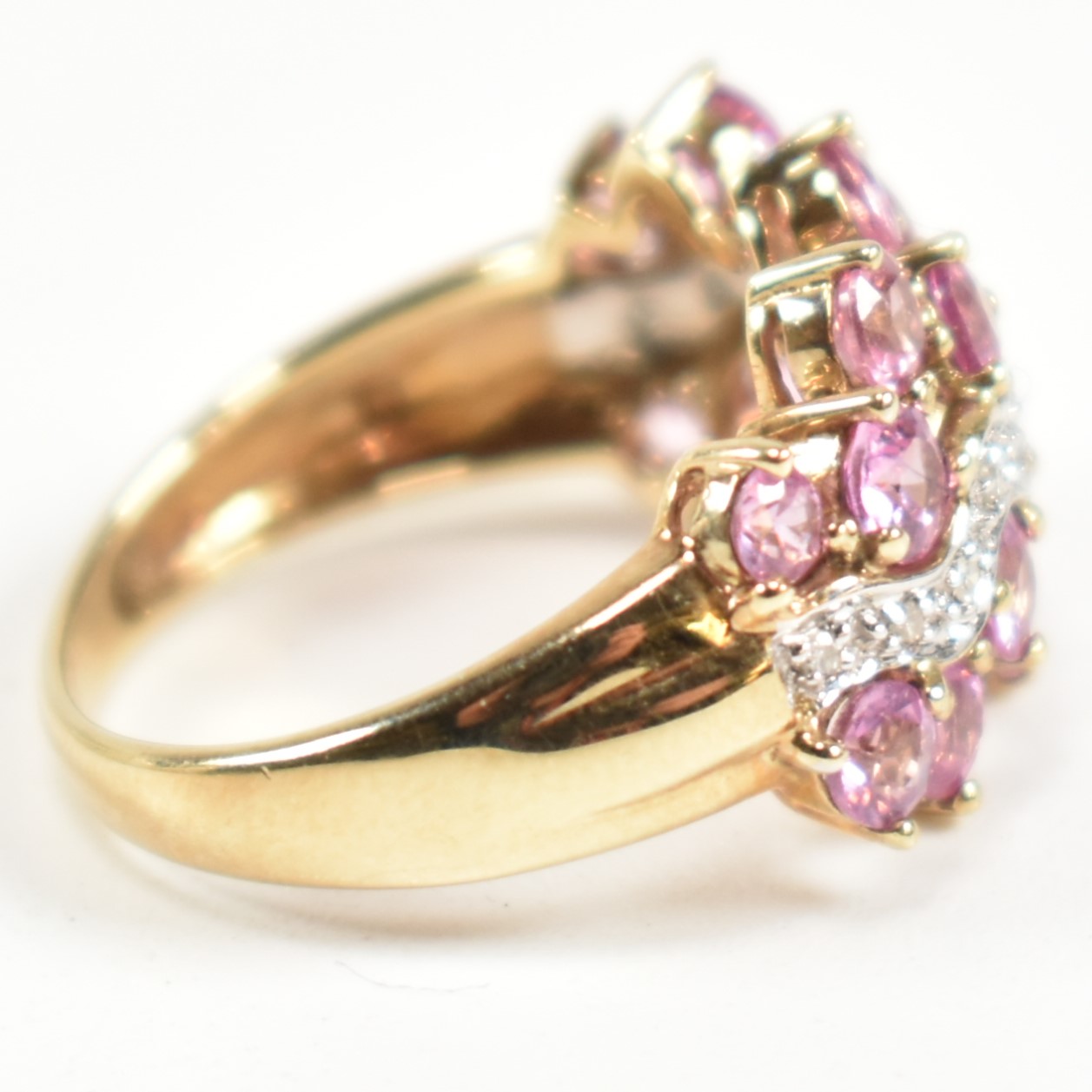 HALLMARKED 9CT GOLD PINK SAPPHIRE & DIAMOND CLUSTER RING - Image 4 of 9